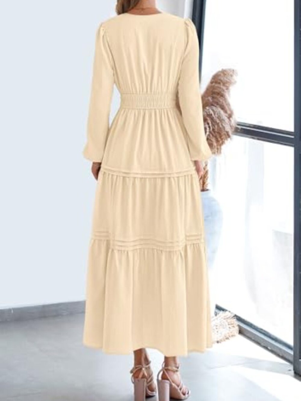 ๐ Women's Elegant Maxi Dresses Long Sleeve V Neck Flowy Pockets Casual Modest - Picture 3 of 5